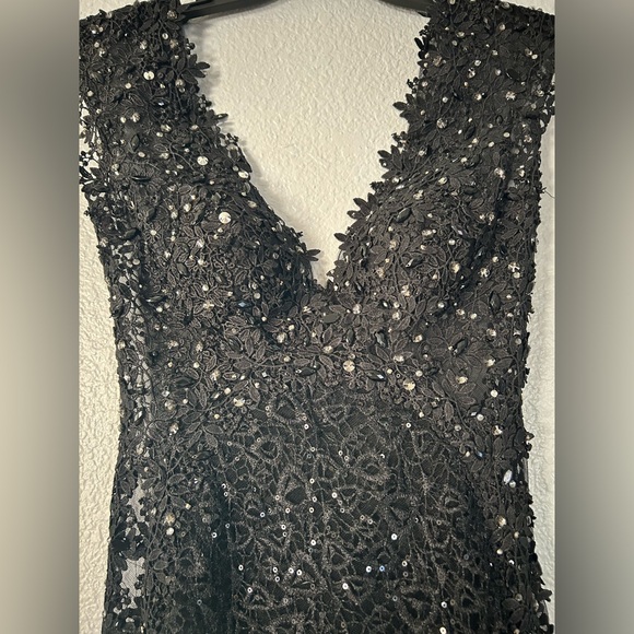Black lace and sequined dress, completely sheer except for the bust area. Size S - Picture 5 of 16